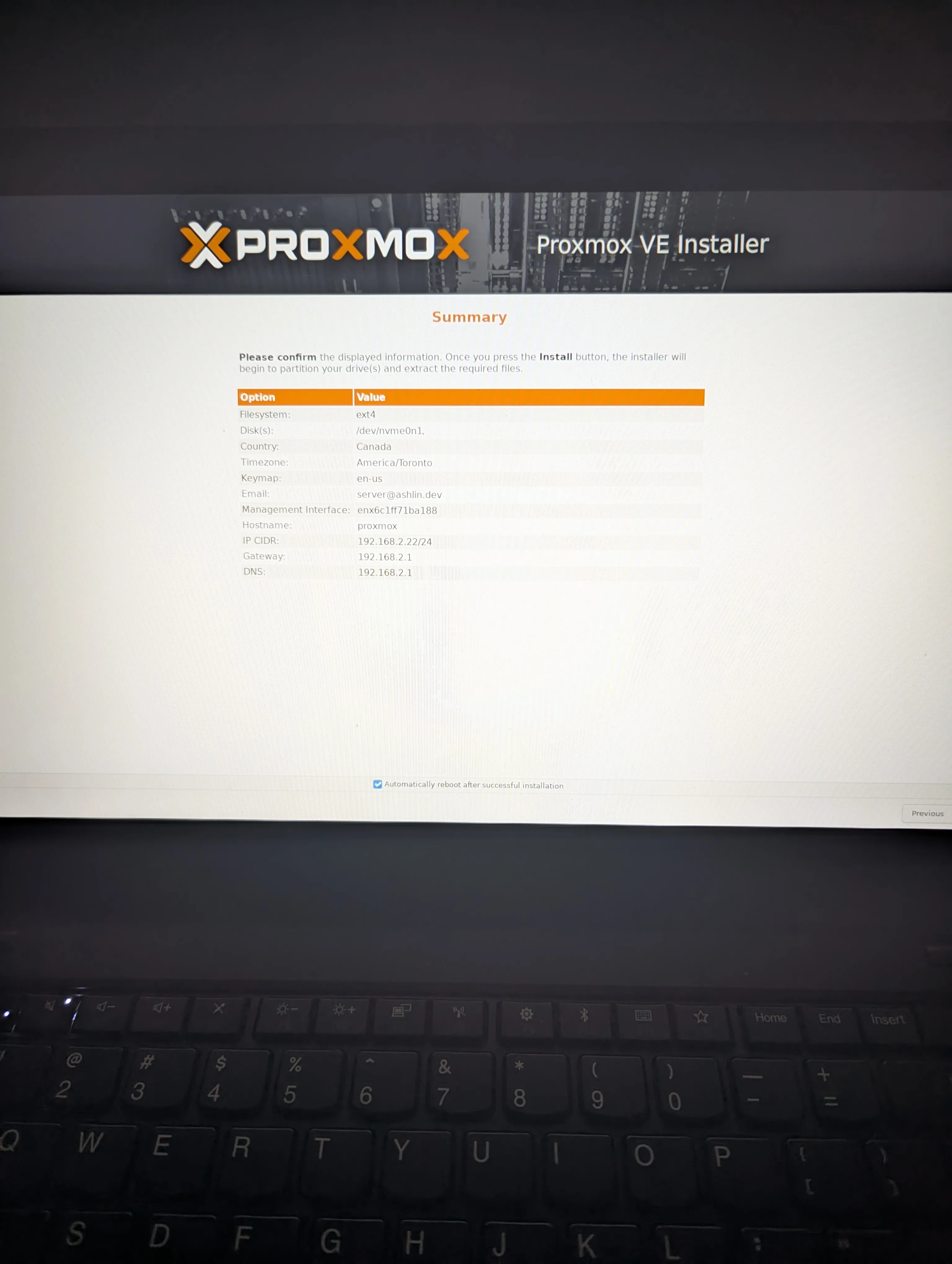 Proxmox Installation